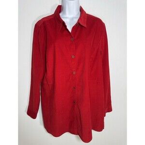 J. Jill Red Thin Corduroy Tunic Shirt Button Front Long Sleeve Women XLP NEW